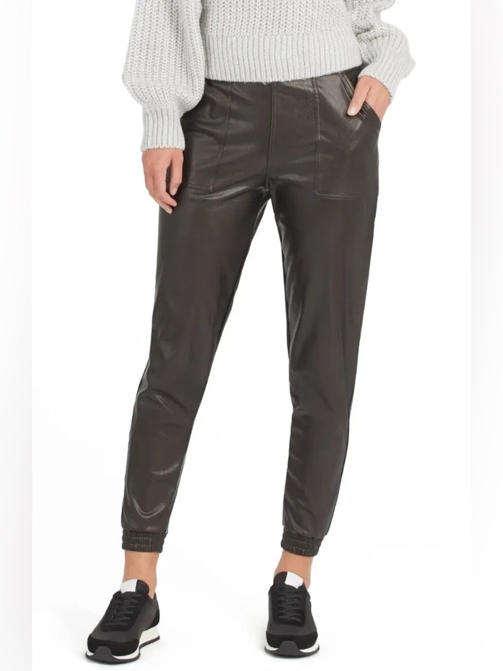 Spanx | Faux Leather Jogger Pants Womens Size S Small Black Pull On